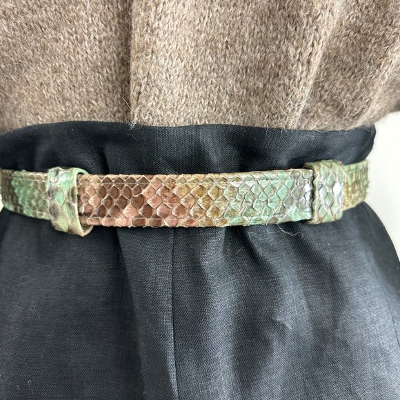 Alexis Kirk Vintage Dark Green snakeskin leather embellished adjustable belt Vintage ALEXIS KIRK Snakeskin Reptile Adjustable Leather  main image 3